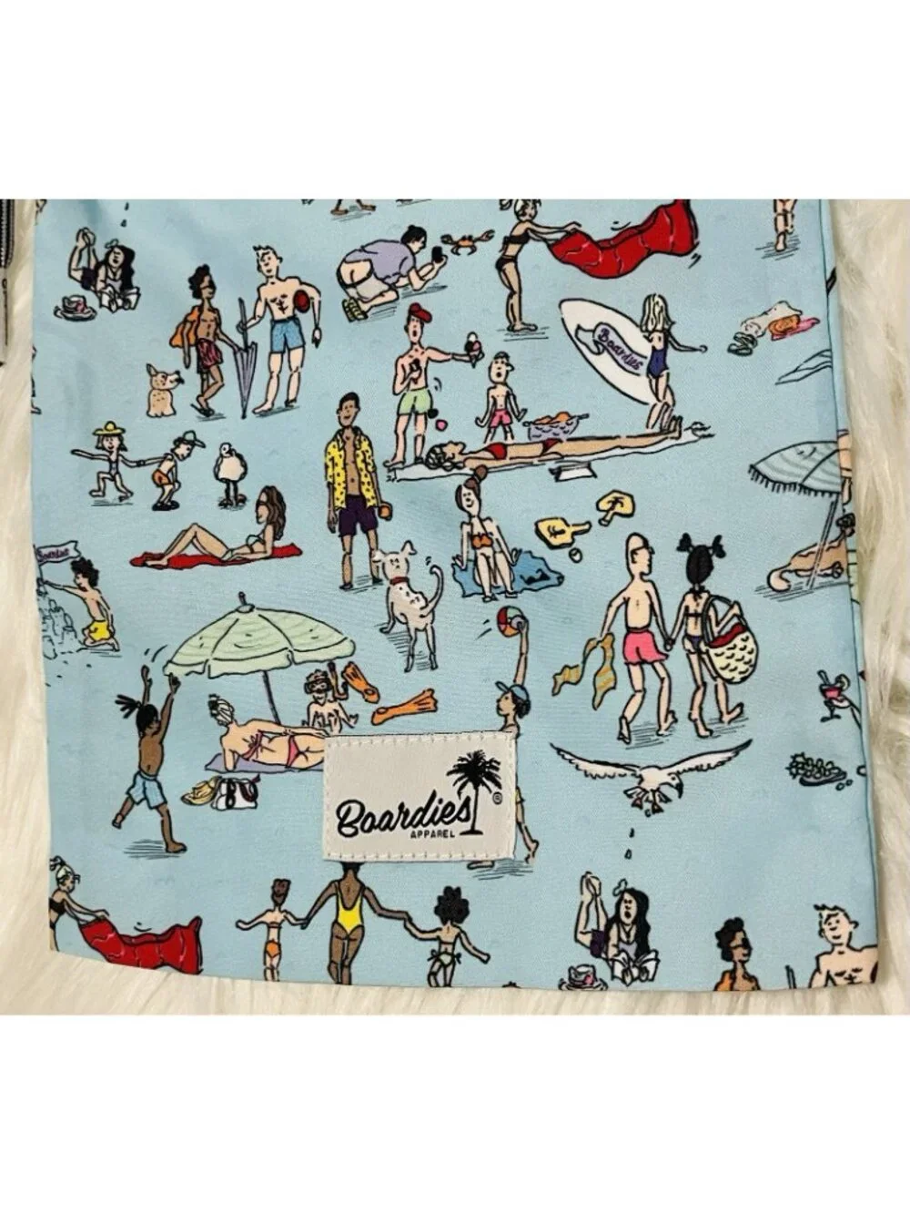 NEW Boardies Apparel Boy's Beach Folk Swim Trunks Light Blue Wet Bag Age 3/4Y